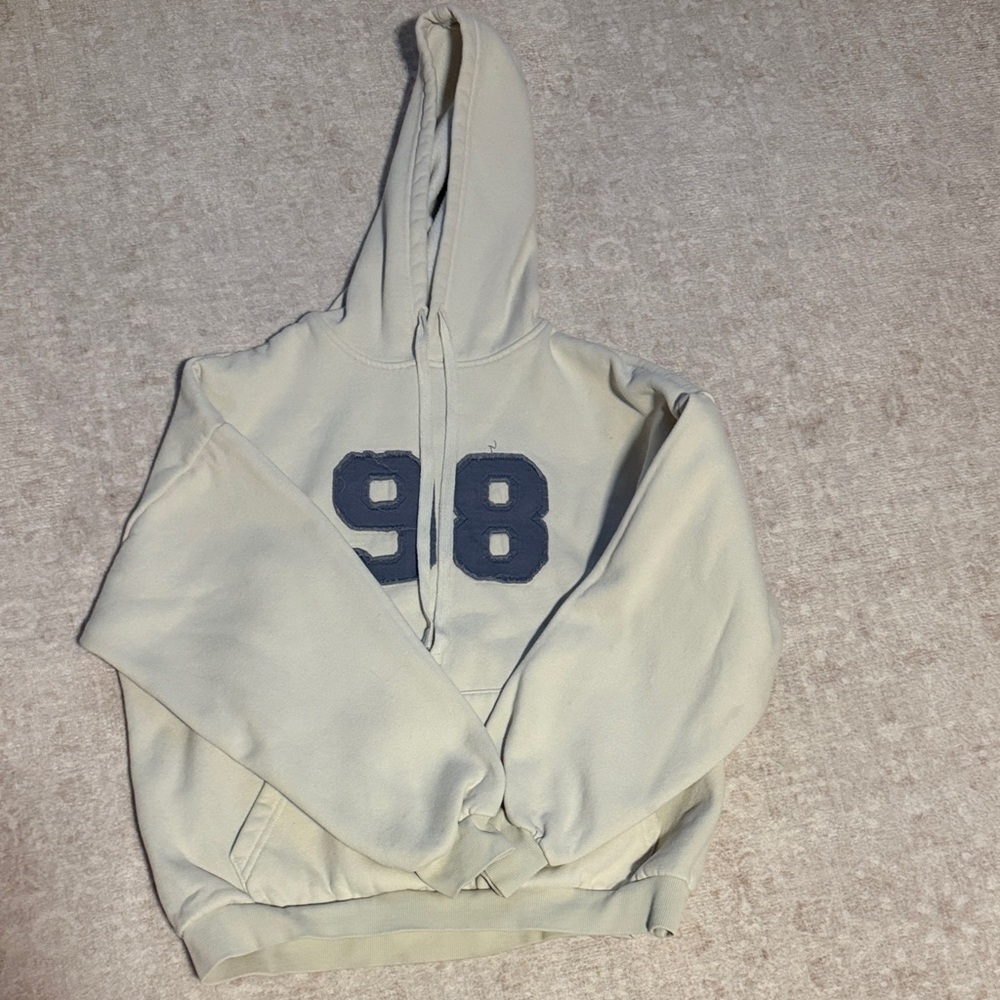 Edikted Cream Hoodie with Navy '98' Applique